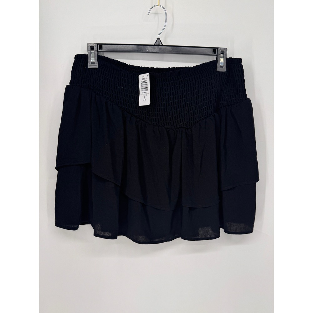 Torrid Skort Women 2X Black NWT High-Rise Smocked Washable Gauze Ruffle Tiered